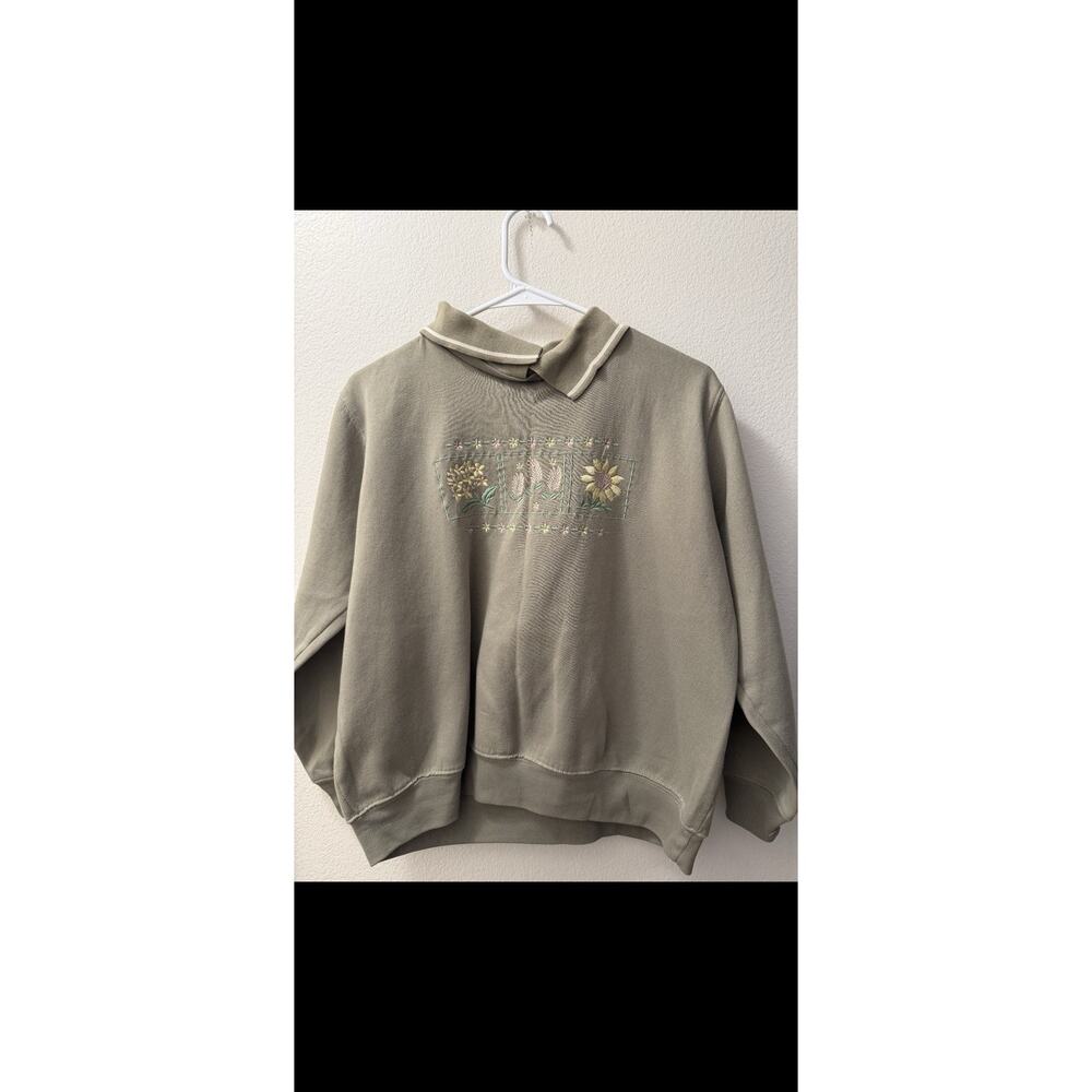 Speculation VTG 80’s Women’s Green Collared Sweatshirt Embroidered Floral M